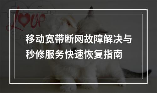 移动宽带断网故障解决与秒修服务快速恢复指南