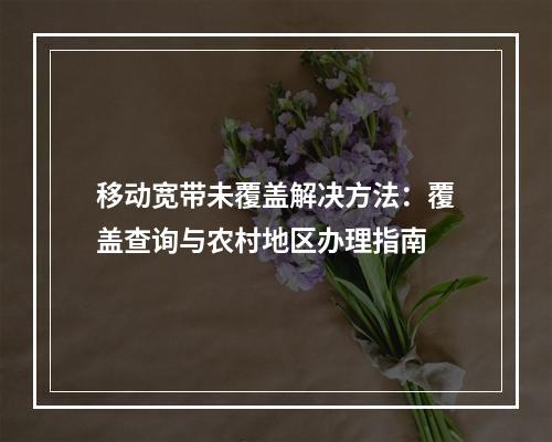 移动宽带未覆盖解决方法：覆盖查询与农村地区办理指南