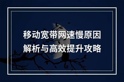 移动宽带网速慢原因解析与高效提升攻略