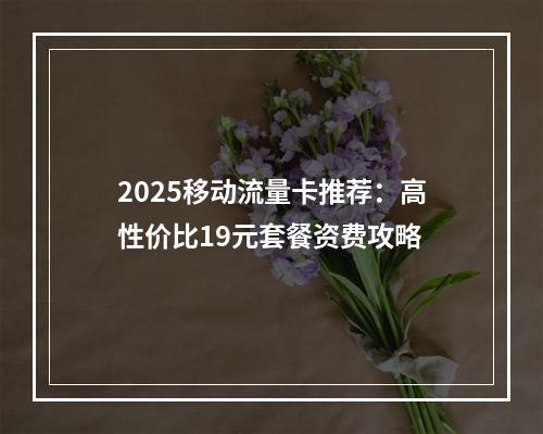2025移动流量卡推荐：高性价比19元套餐资费攻略