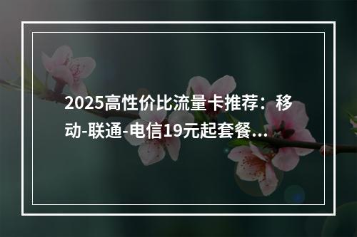 2025高性价比流量卡推荐：移动-联通-电信19元起套餐速选