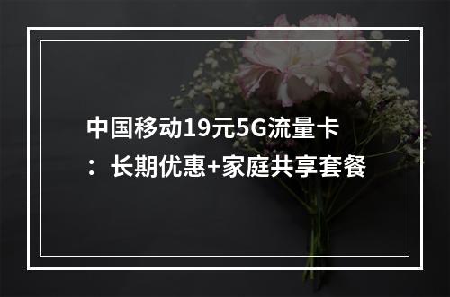 中国移动19元5G流量卡：长期优惠+家庭共享套餐