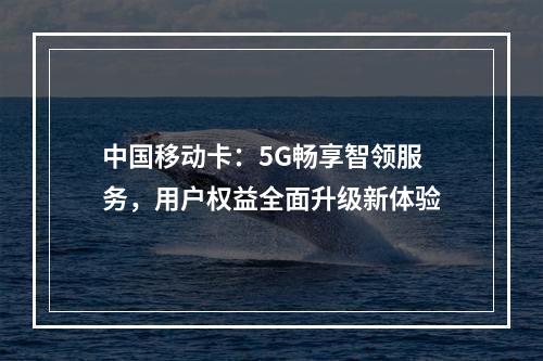 中国移动卡：5G畅享智领服务，用户权益全面升级新体验