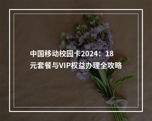 中国移动校园卡2024：18元套餐与VIP权益办理全攻略