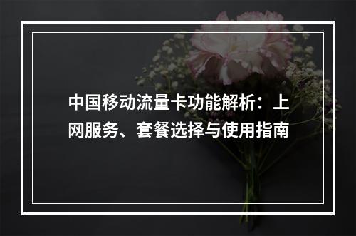 中国移动流量卡功能解析：上网服务、套餐选择与使用指南