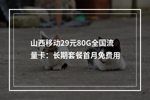 山西移动29元80G全国流量卡：长期套餐首月免费用