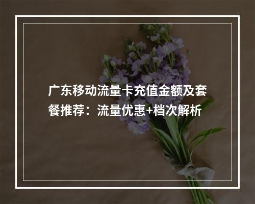 广东移动流量卡充值金额及套餐推荐：流量优惠+档次解析