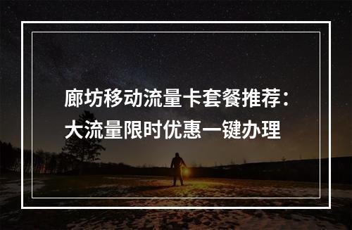 廊坊移动流量卡套餐推荐：大流量限时优惠一键办理