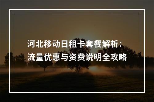 河北移动日租卡套餐解析：流量优惠与资费说明全攻略