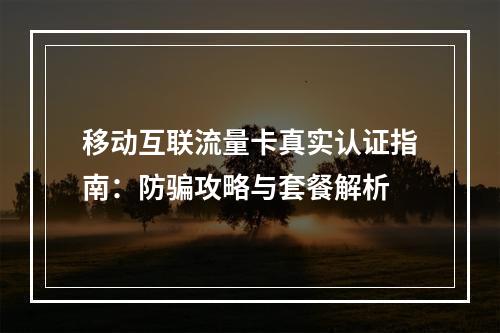 移动互联流量卡真实认证指南：防骗攻略与套餐解析