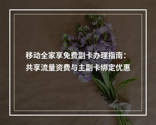 移动全家享免费副卡办理指南：共享流量资费与主副卡绑定优惠