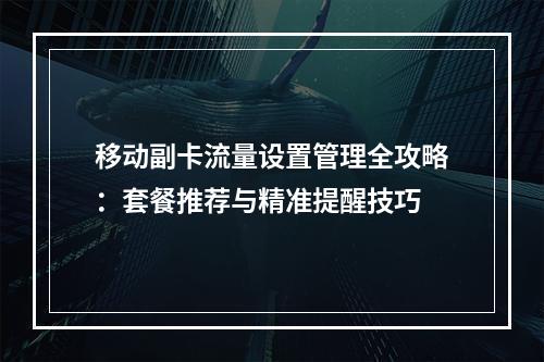 移动副卡流量设置管理全攻略：套餐推荐与精准提醒技巧