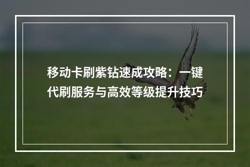 移动卡刷紫钻速成攻略：一键代刷服务与高效等级提升技巧