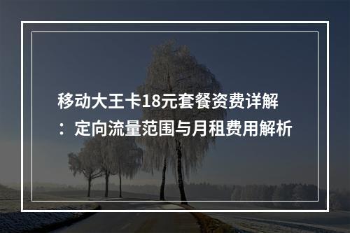 移动大王卡18元套餐资费详解：定向流量范围与月租费用解析