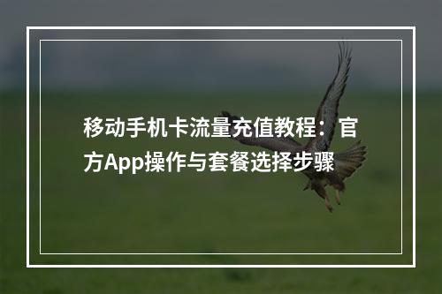 移动手机卡流量充值教程：官方App操作与套餐选择步骤