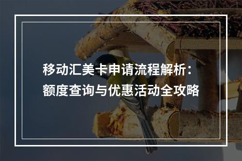 移动汇美卡申请流程解析：额度查询与优惠活动全攻略