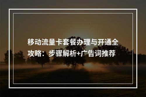 移动流量卡套餐办理与开通全攻略：步骤解析+广告词推荐