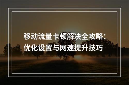 移动流量卡顿解决全攻略：优化设置与网速提升技巧