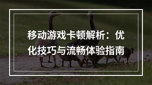 移动游戏卡顿解析：优化技巧与流畅体验指南