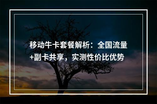 移动牛卡套餐解析：全国流量+副卡共享，实测性价比优势