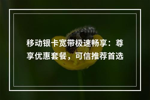 移动银卡宽带极速畅享：尊享优惠套餐，可信推荐首选
