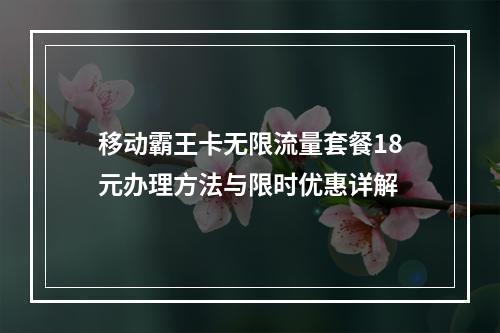 移动霸王卡无限流量套餐18元办理方法与限时优惠详解