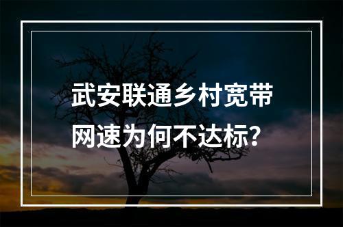 武安联通乡村宽带网速为何不达标？