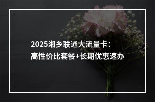 2025湘乡联通大流量卡：高性价比套餐+长期优惠速办