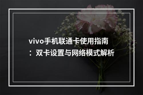 vivo手机联通卡使用指南：双卡设置与网络模式解析