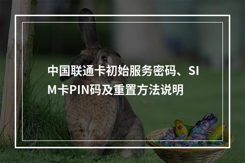 中国联通卡初始服务密码、SIM卡PIN码及重置方法说明