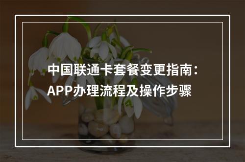 中国联通卡套餐变更指南：APP办理流程及操作步骤