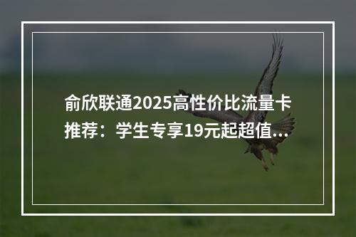 俞欣联通2025高性价比流量卡推荐：学生专享19元起超值套餐