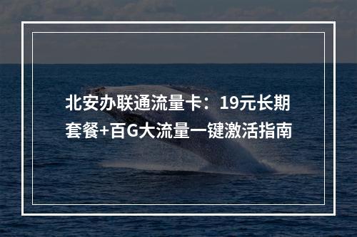 北安办联通流量卡：19元长期套餐+百G大流量一键激活指南