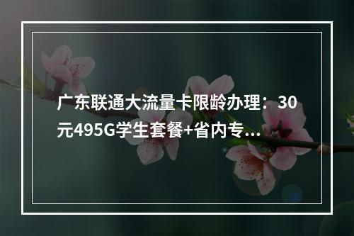 广东联通大流量卡限龄办理：30元495G学生套餐+省内专属优惠