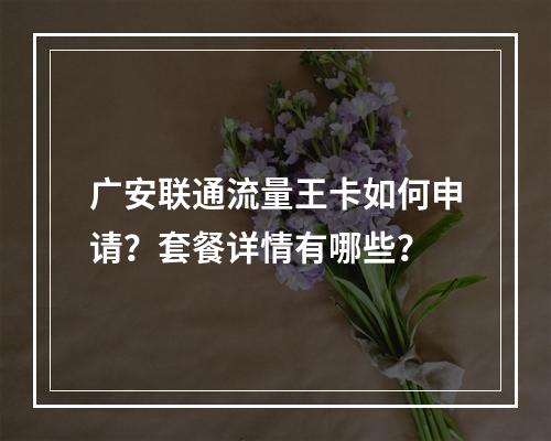 广安联通流量王卡如何申请？套餐详情有哪些？