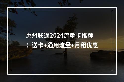 惠州联通2024流量卡推荐：送卡+通用流量+月租优惠