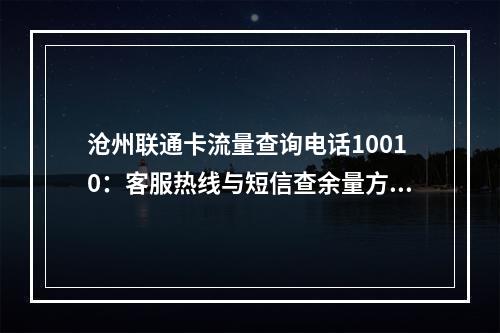 沧州联通卡流量查询电话10010：客服热线与短信查余量方法