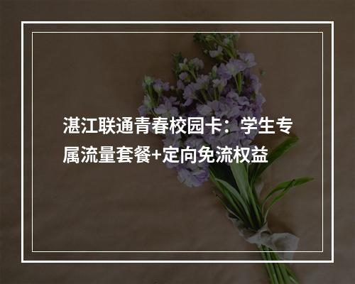 湛江联通青春校园卡：学生专属流量套餐+定向免流权益