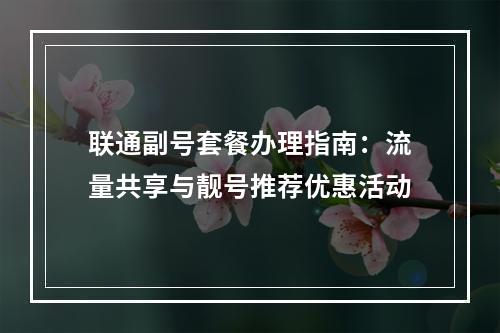 联通副号套餐办理指南：流量共享与靓号推荐优惠活动