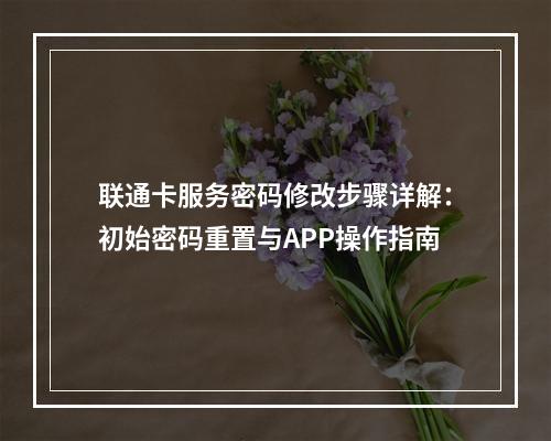 联通卡服务密码修改步骤详解：初始密码重置与APP操作指南