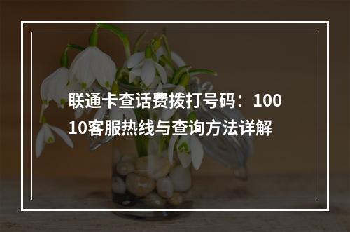 联通卡查话费拨打号码：10010客服热线与查询方法详解