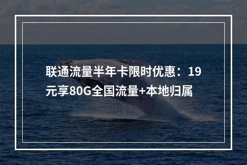 联通流量半年卡限时优惠：19元享80G全国流量+本地归属