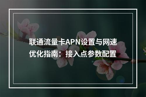 联通流量卡APN设置与网速优化指南：接入点参数配置