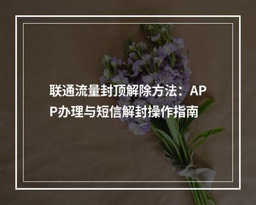 联通流量封顶解除方法：APP办理与短信解封操作指南