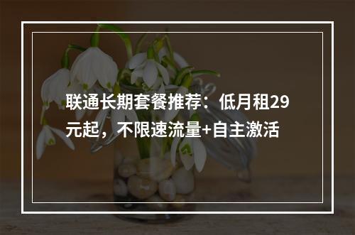 联通长期套餐推荐：低月租29元起，不限速流量+自主激活