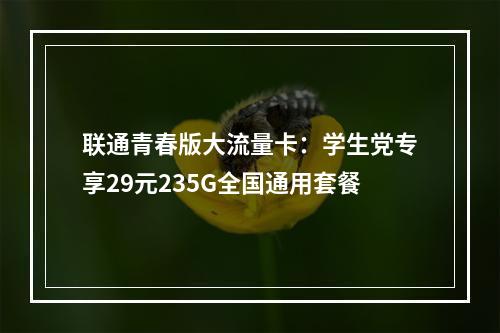 联通青春版大流量卡：学生党专享29元235G全国通用套餐