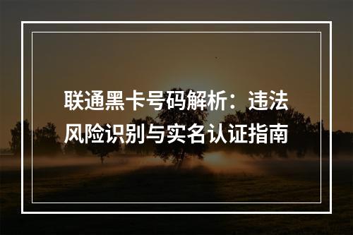 联通黑卡号码解析：违法风险识别与实名认证指南