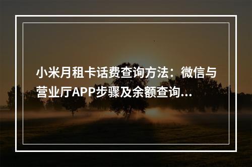 小米月租卡话费查询方法：微信与营业厅APP步骤及余额查询指南