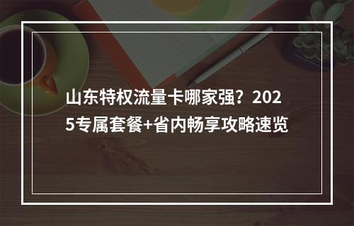 山东特权流量卡哪家强？2025专属套餐+省内畅享攻略速览