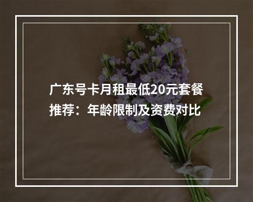 广东号卡月租最低20元套餐推荐：年龄限制及资费对比